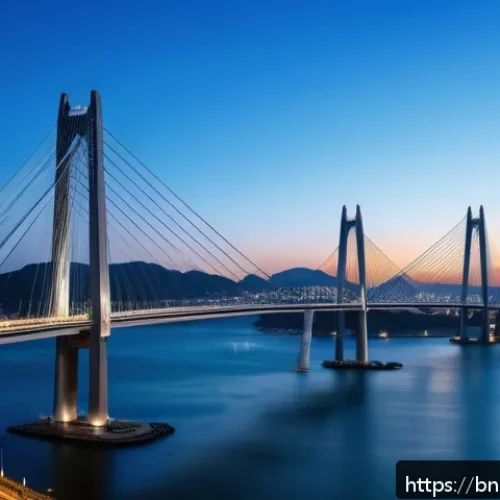 부산 광안대교 건설 히스토리 - A panoramic view of the Gwangan Bridge at dusk in Busan, South Korea, showcasing its modern architec...
