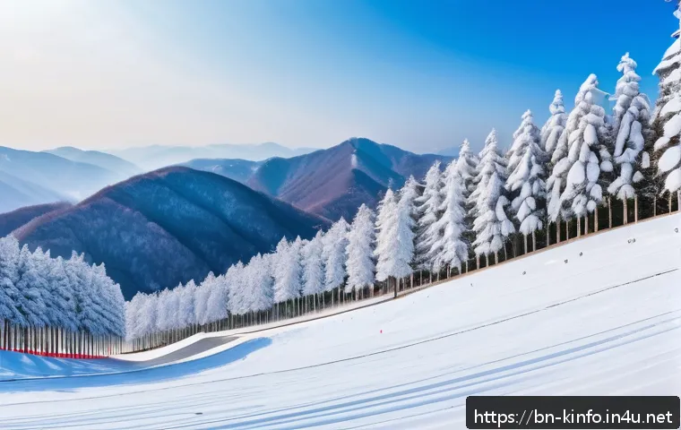 강원도 평창 올림픽 개최 유산 - A panoramic winter landscape of Gangwon Province showcasing snow-covered mountains and dense natural...